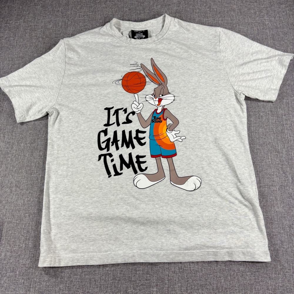 Forever 21 Space Jam T-Shirt Bugs Bunny Graphic Basketball Gray Tee Men's S